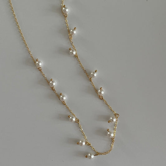 Classic 14K Gold Filled Pearl Station Necklace
