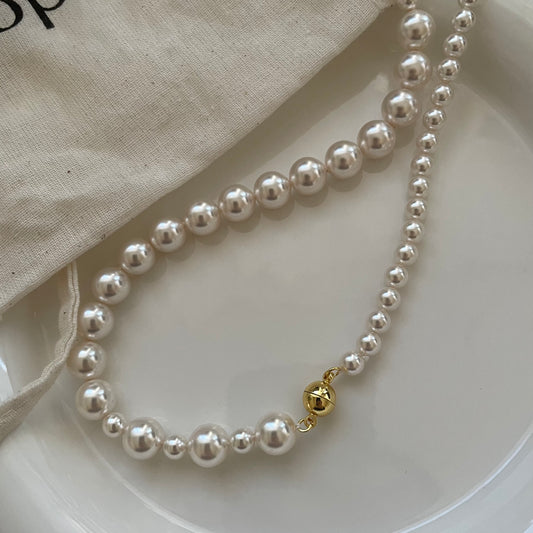 Classic Pearl Necklace with 14K Gold Magnetic Clasp