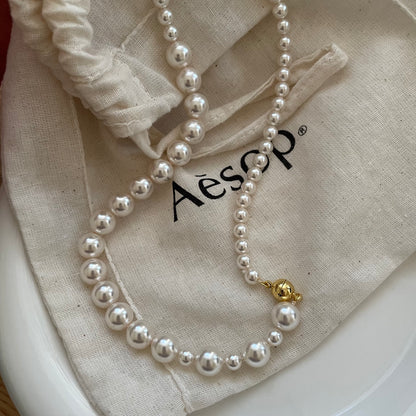 Classic Pearl Necklace with 14K Gold Magnetic Clasp