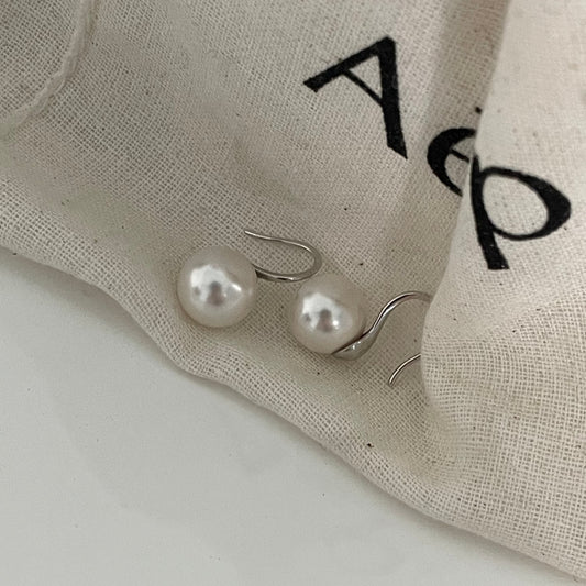 Platinum Plated Silver Hook Pearl Earrings