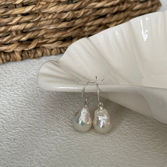 Sterling Silver Hook Earrings with Baroque Pearl